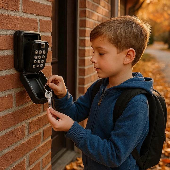Coffre-fort à clés mural extérieur résistant aux intempéries avec code. Sécurité des clés pour jardin ou porte.