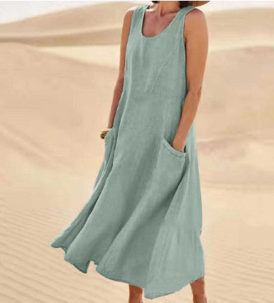 Robe confortable femme, parfaite pour l'été, avec un design décontracté et des poches utiles.