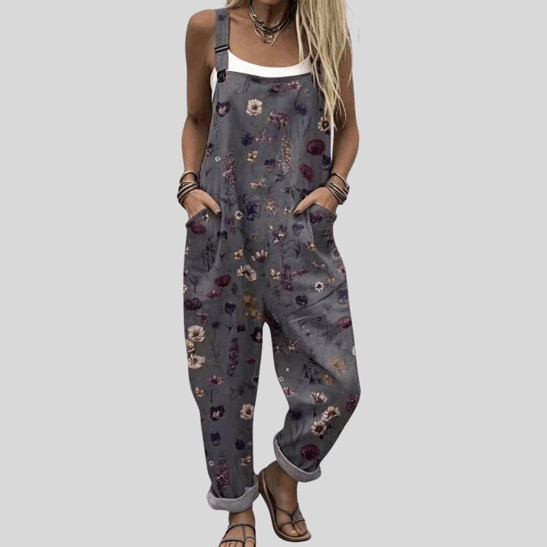 Salopette décontractée pour femmes avec imprimé moderne, confortable et lâche. Idéale printemps/automne. Combinaison mode femme grise.