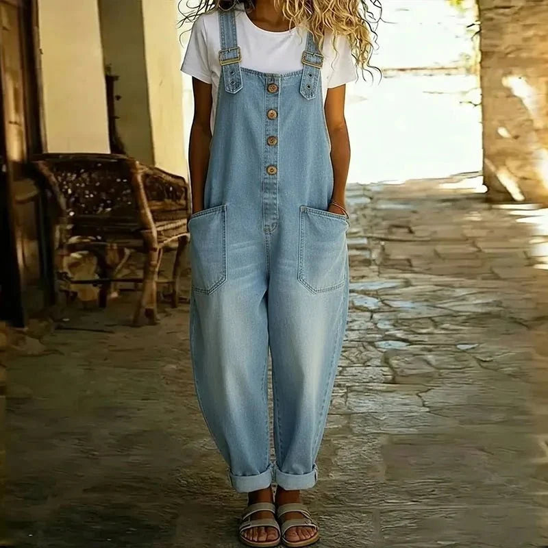 Salopette femme tendance, style décontracté chic, parfaite pour printemps/été, jambes larges.