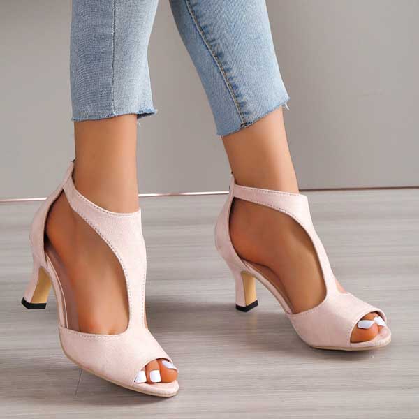 Sandales à talons roses pour femmes, bout ouvert, style élégant et confortable pour l'été.