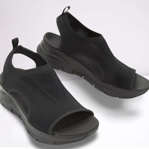 Sandales orthopédiques femme compensées, soutien optimal, confort estival pour activité quotidienne.