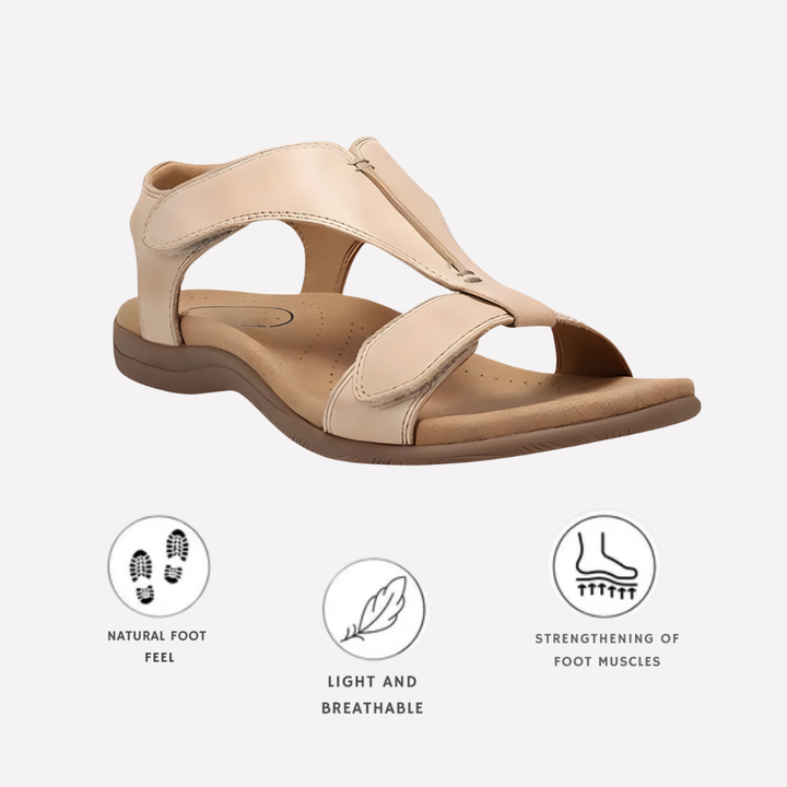 Vue latérale des sandales ergonomiques femme, montrant les brides réglables pour un ajustement personnalisé et confort.