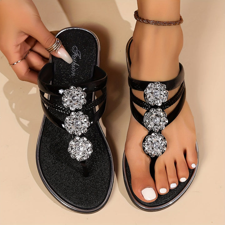 Tongs orthopédiques femme avec strass, chaussures plates confortables pour l'été, soutien voûte.