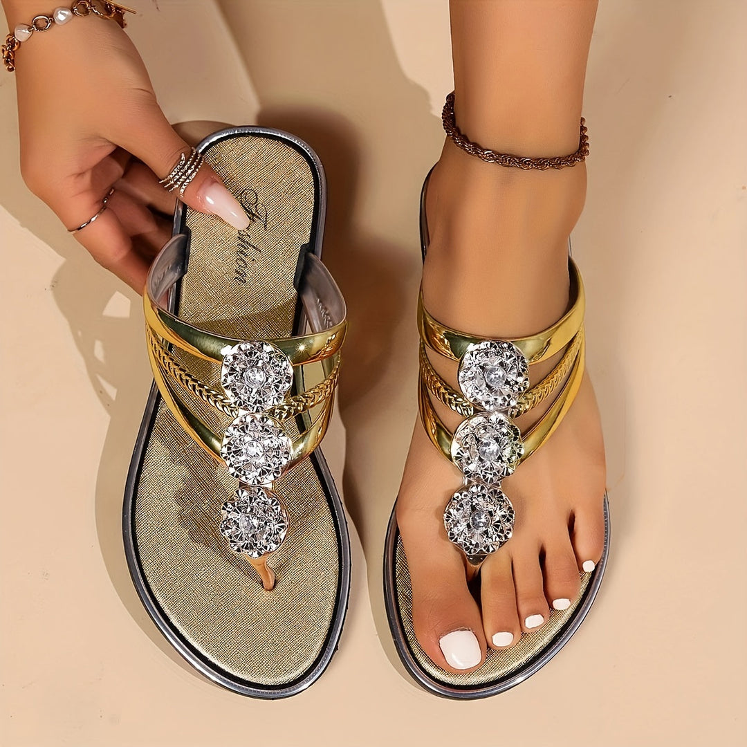 Sandales plates femme à strass, élégantes et orthopédiques, parfaites pour la mode été avec amorti.