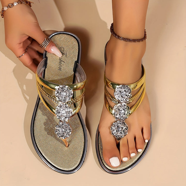 Sandales plates femme à strass, élégantes et orthopédiques, parfaites pour la mode été avec amorti.