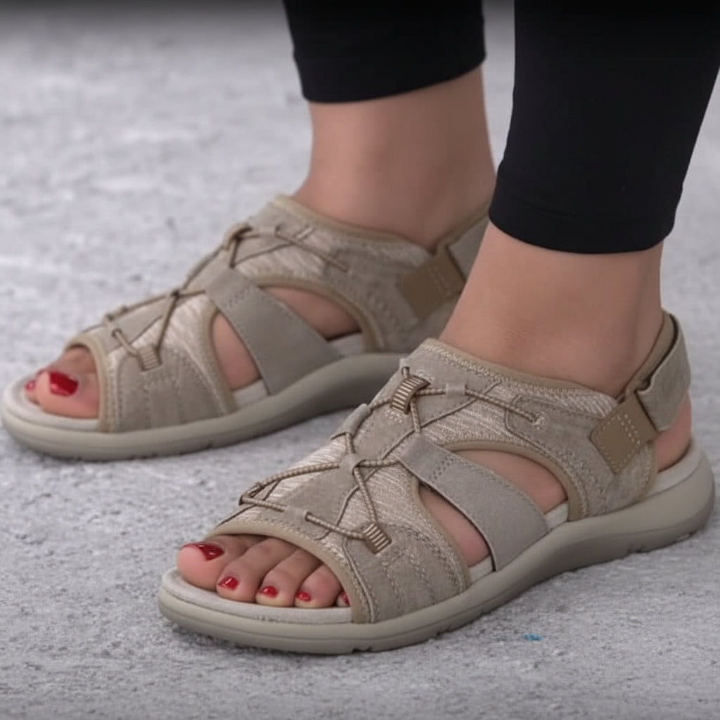 Sandales femme ajustables avec brides. Idéales pour l'été, offrent soutien orthopédique et confort nano-mousse.