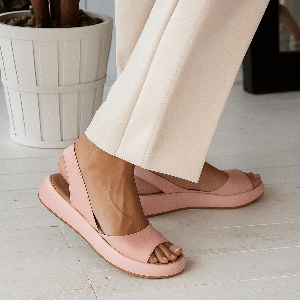 Paire de sandales compensées femme confortables et légères, idéales pour la mode estivale.