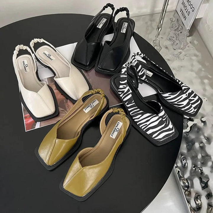 Sandales femme confortables et polyvalentes, style slingback et bout carré. Chaussures d'été mode.