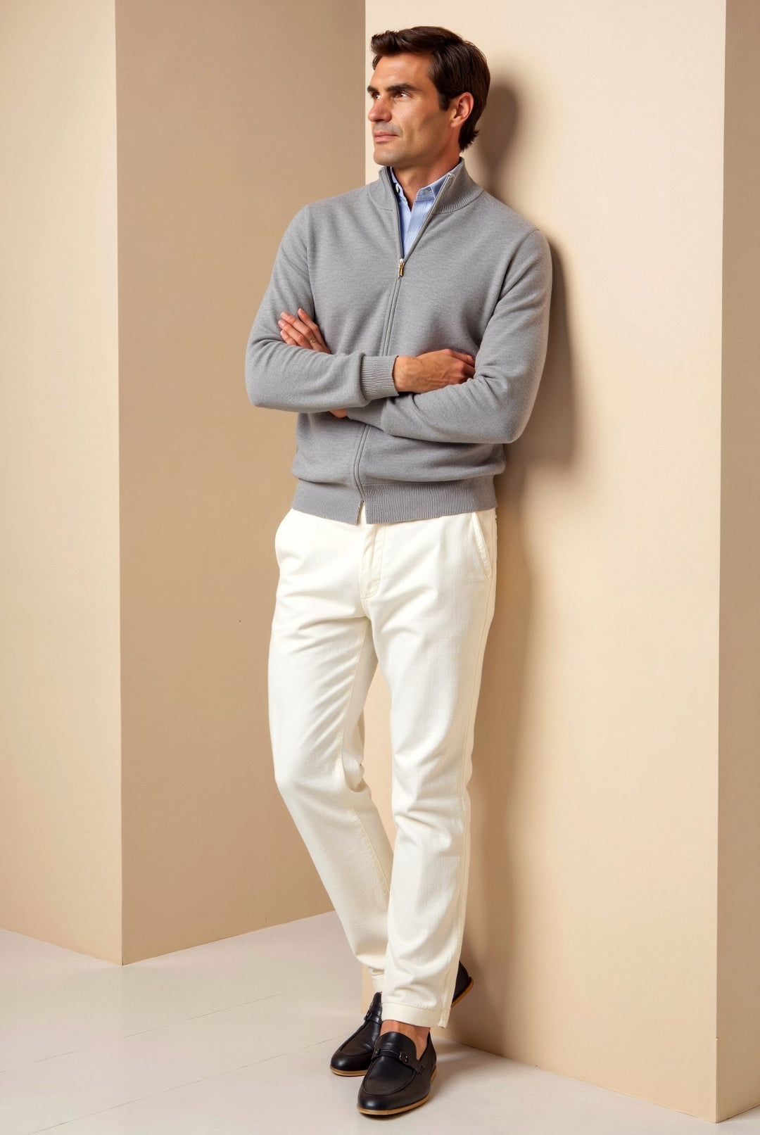 Veste légère homme en maille fine, cardigan zippé élégant et polyvalent pour un style décontracté chic.