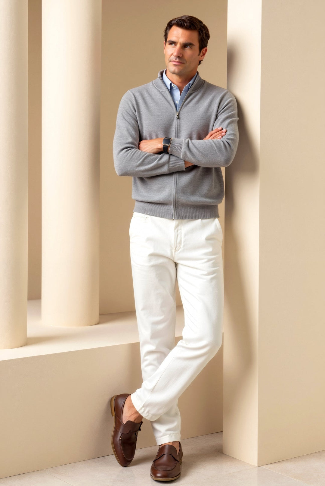 Cardigan homme zippé chic en maille fine, parfait comme veste mi-saison confortable et stylée.