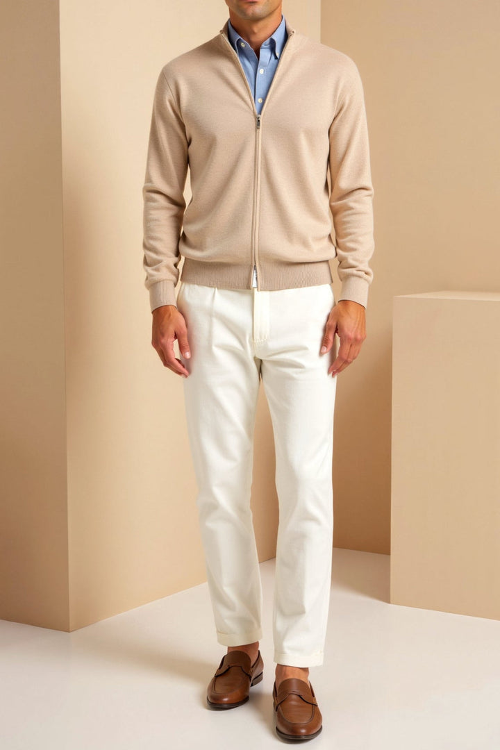 Cardigan homme en maille fine, veste zippée élégante et décontractée pour un confort optimal en mi-saison.