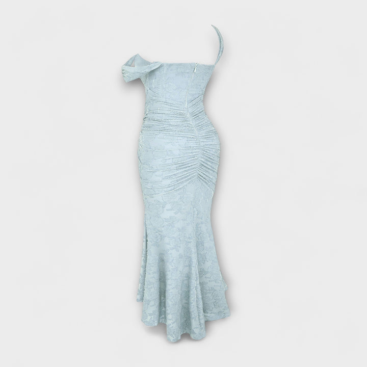 Robe de cocktail longue femme, corset ajusté, pour un confort chic.