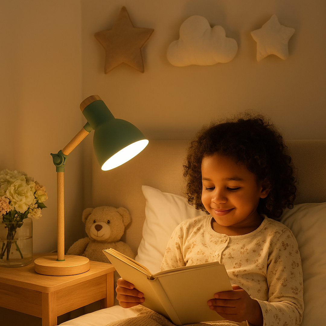 Lampe de chevet scandinave en bois, design épuré, parfaite pour une décoration intérieure moderne et minimaliste.