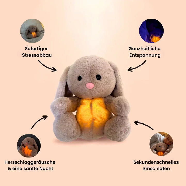 Peluche lapin respirant interactive pour aider au sommeil et à la relaxation. Un cadeau apaisant pour tous.