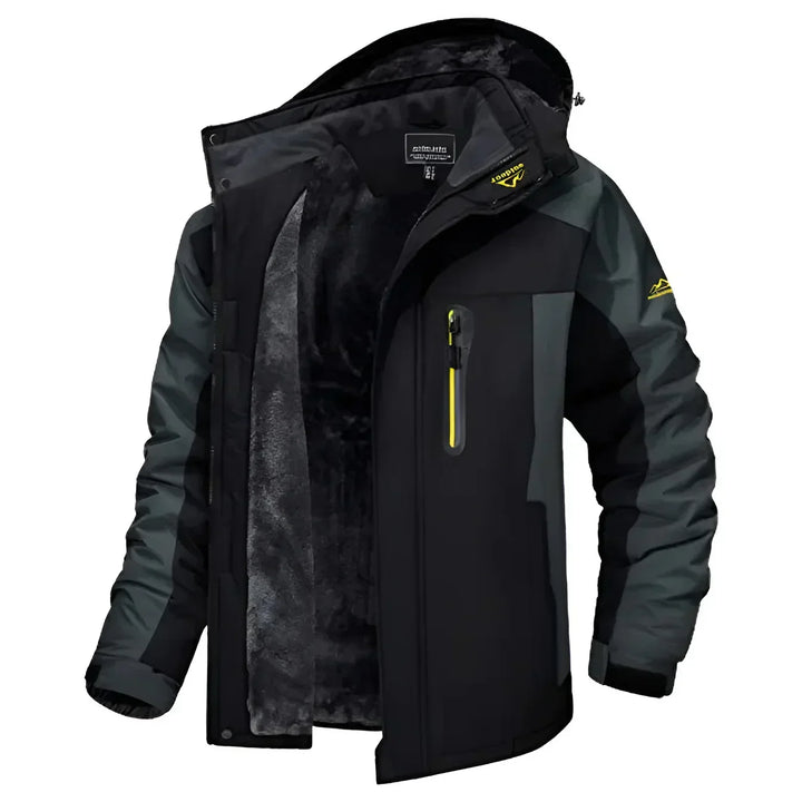 Veste homme essentielle, imperméable, chaude et coupe-vent. Capuche ajustable pour un confort optimal en extérieur.