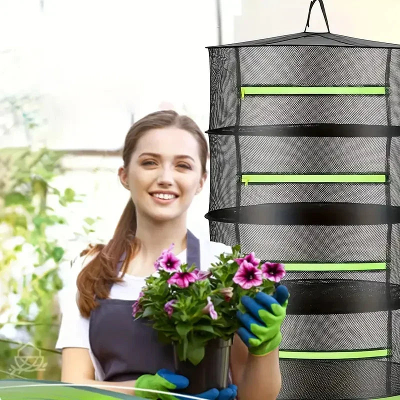 Filet de séchage multicouche polyvalent pour herbes, fruits et légumes. Outil essentiel pour cuisine et jardinage.