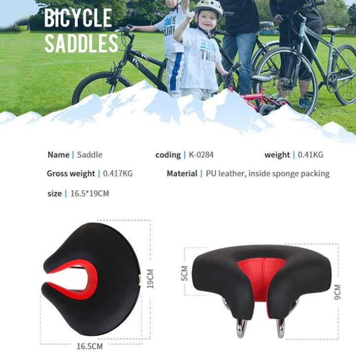 Selle vélo VTT ergonomique sans bec, conçue pour soulager la pression et offrir un confort exceptionnel en cyclisme.