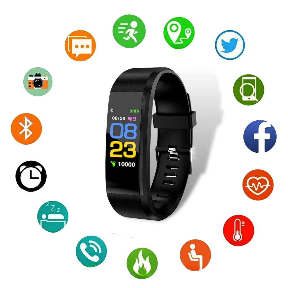 Bracelet intelligent senior, moniteur cardiaque précis et podomètre pour suivre vos pas et activités.