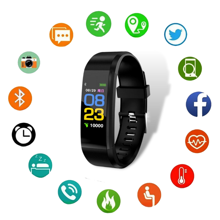 Bracelet intelligent senior, moniteur cardiaque précis et podomètre pour suivre vos pas et activités.