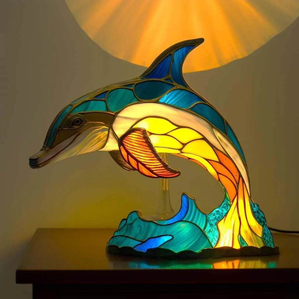 Lampe de table animaux colorés, cadeau idéal pour amateurs de design animalier et vitrail.