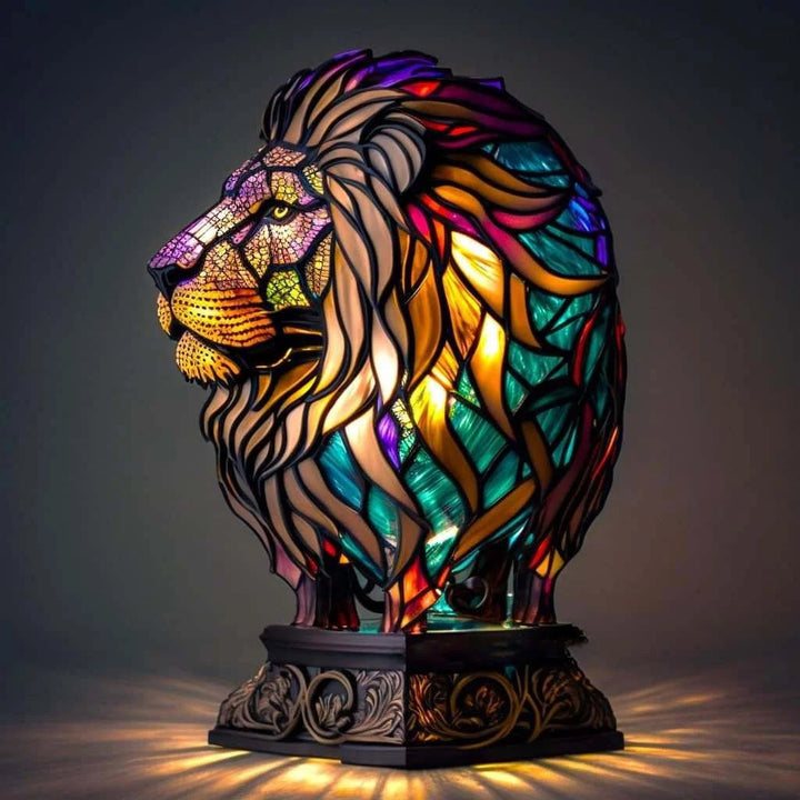 Veilleuse animaux colorés en vitrail, lampe de table offrant une lumière enchantée et apaisante.