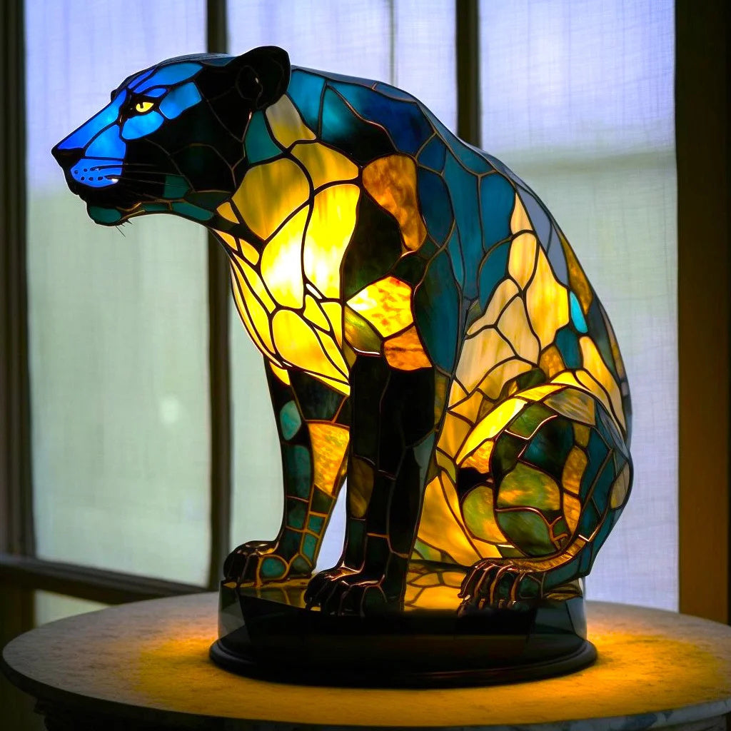 Magnifique lampe de table animaux colorés, vitrail lumineux, source de lumière enchantée.