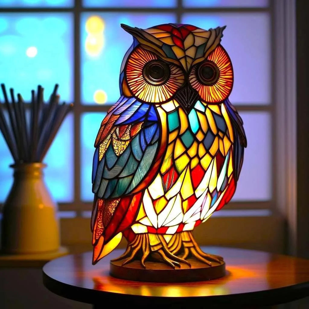 Lampe de table originale animaux en vitrail, lumière d'ambiance pour un intérieur moderne et unique.