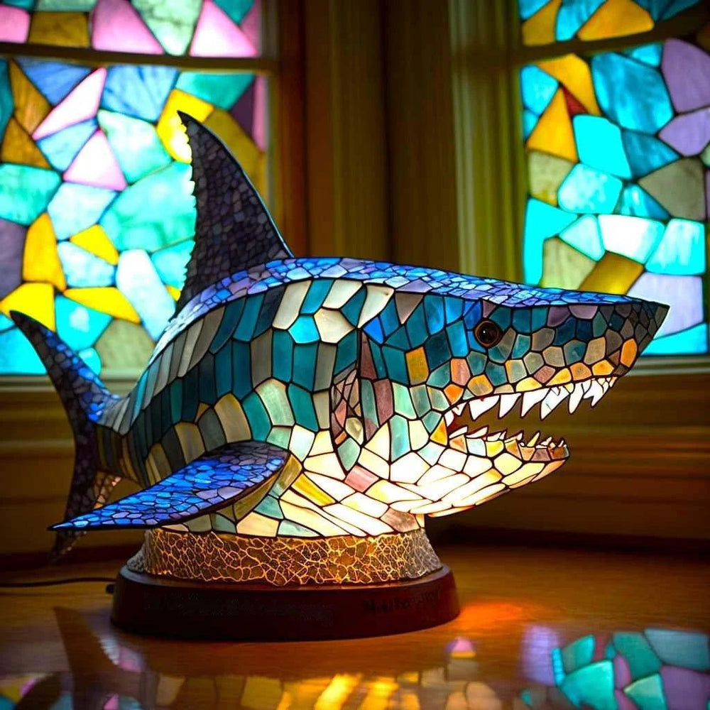 Veilleuse lampe de table avec animaux fantaisie en vitrail, idéale pour chambre d'enfant.