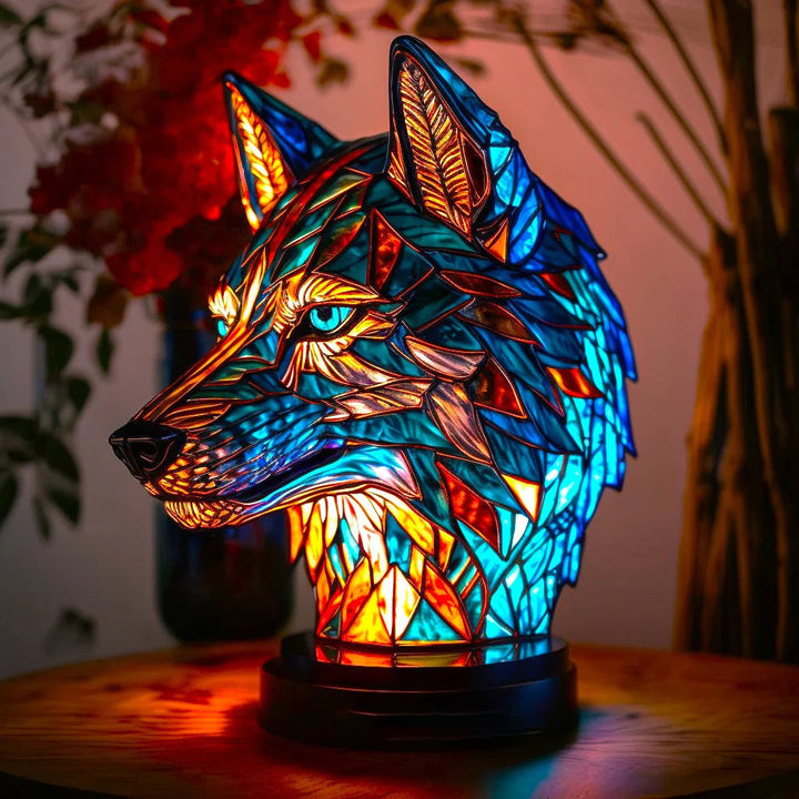 Lampe de table animaux colorés, design vitrail, lumière d'ambiance pour décoration intérieure unique.