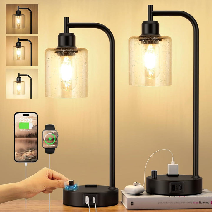 Ensemble de 2 lampes de table industrielles dimmables. Éclairage LED moderne pour chambre, salon.