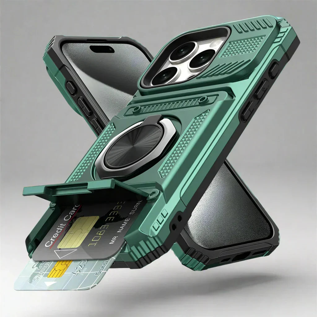Coque magnétique pour iPhone, design élégant et fonctionnel, offrant une protection complète et des rangements.