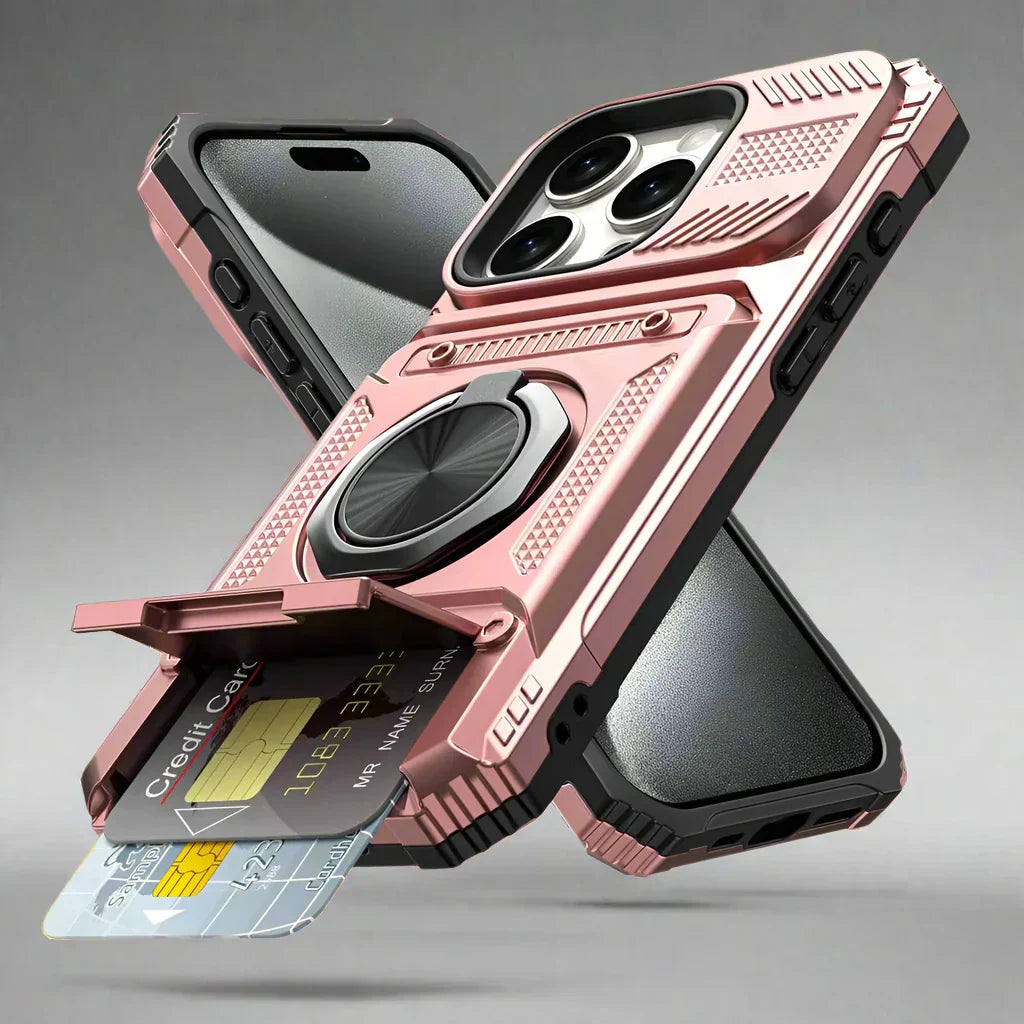 Étui antichoc pour iPhone avec fermeture magnétique sécurisée, protection écran et dos optimale.