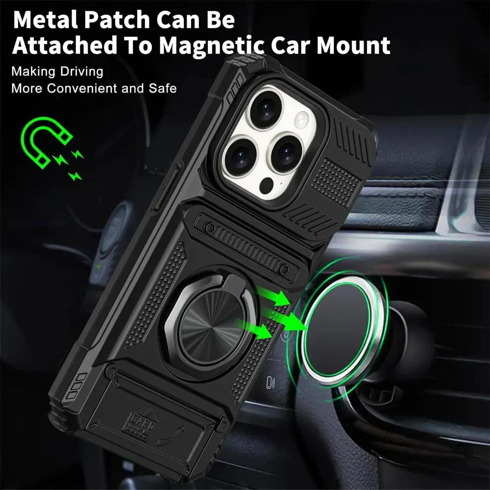 Coque iPhone avec porte-cartes intégré, protection écran et dos. Fermeture magnétique pour une sécurité accrue.