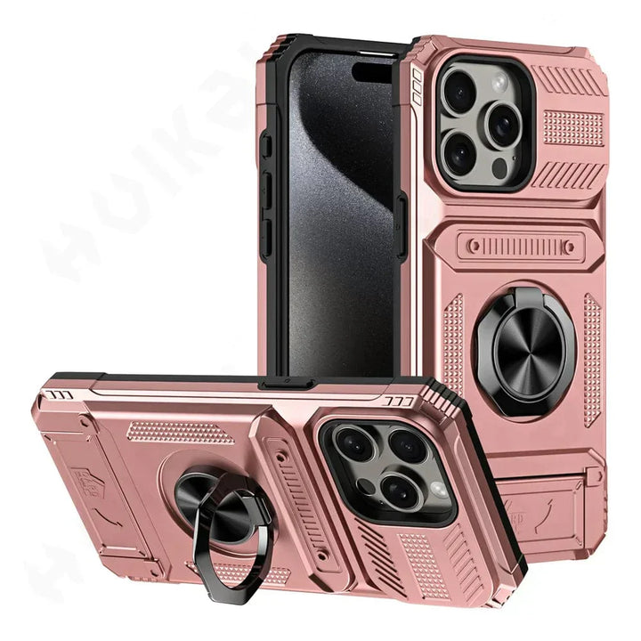 Coque Zelara : votre iPhone protégé des chutes et rayures avec un portefeuille magnétique et support mains-libres.