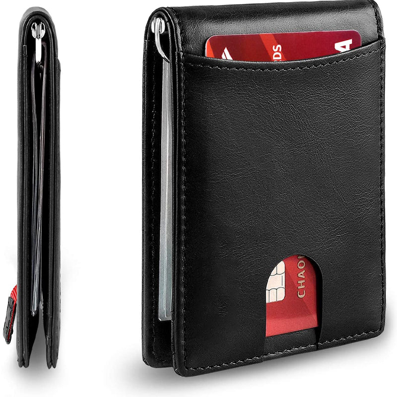 Portefeuille compact pour homme, en cuir, avec compartiments cartes et sécurité RFID.