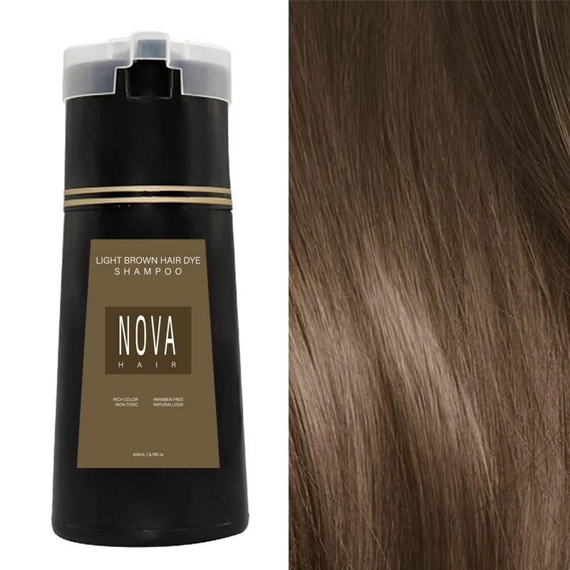 Flacon de shampooing colorant avec indication 'cheveux gris', pour un résultat naturel et express.