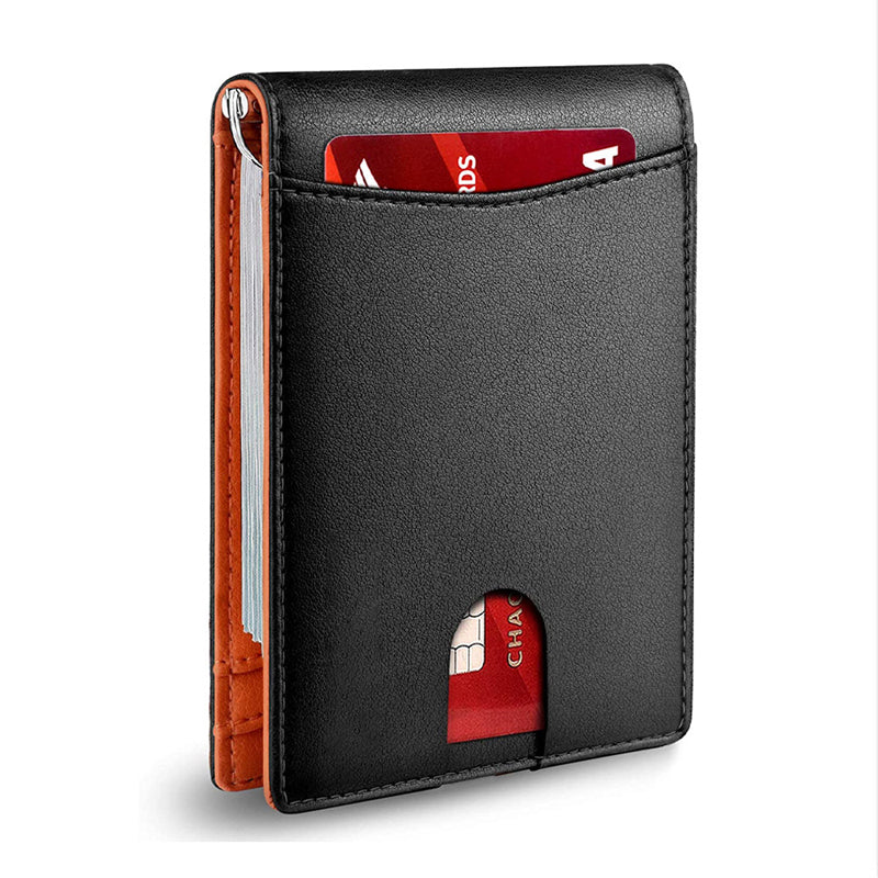 Porte-cartes homme minimaliste en cuir, avec protection anti-RFID pour plus de sécurité.