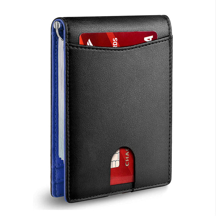 Portefeuille slim en cuir pour homme, anti-RFID, élégance et fonctionnalité.