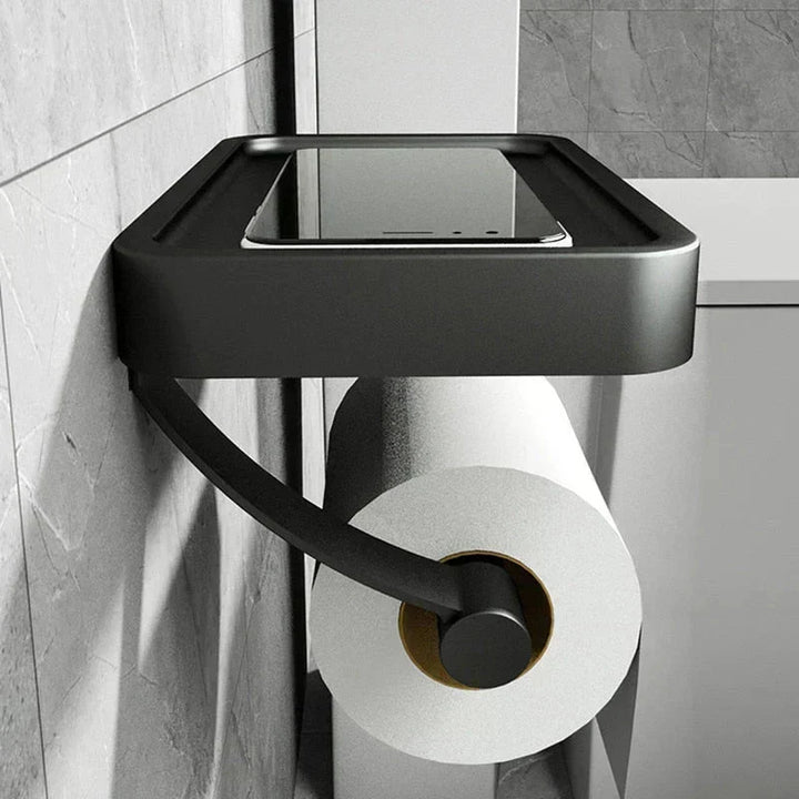 Porte papier toilette mural avec étagère intégrée, un accessoire moderne pour votre salle de bain.