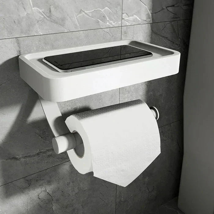 Porte-rouleau papier toilette mural avec étagère multifonction, organiseur de salle de bain pratique.