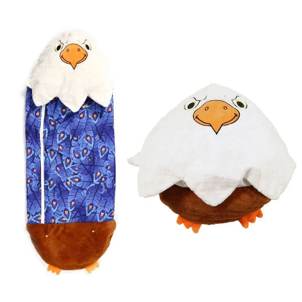 Sac de couchage FloppiPals pour enfants, peluche compagnon de sommeil, confort et amusement.
