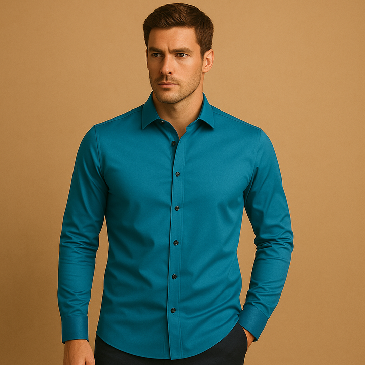 Chemise homme casual stretch coupe slim, vêtement moderne et confortable pour un style décontracté chic.