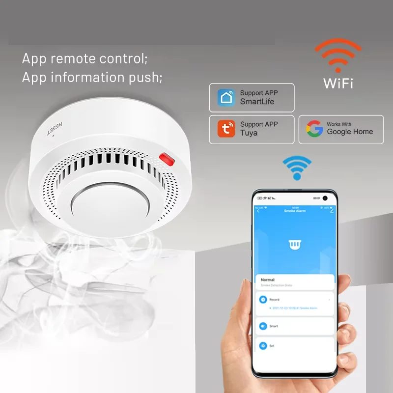 Détecteur de fumée WiFi actif, alarme 85dB retentissante, pour une protection incendie immédiate.