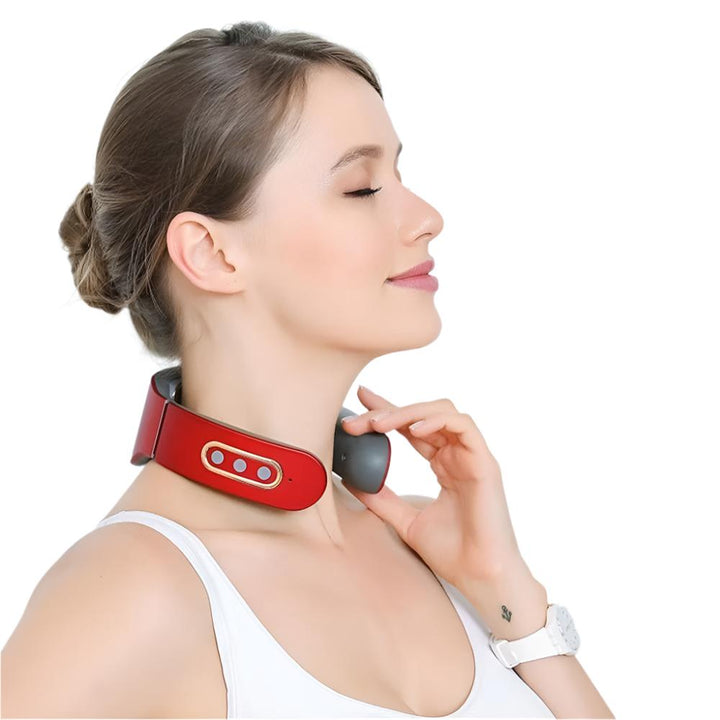 Masseur cou & épaules avec technologie TENS, pour un soulagement musculaire profond et une détente anti-stress ciblée.