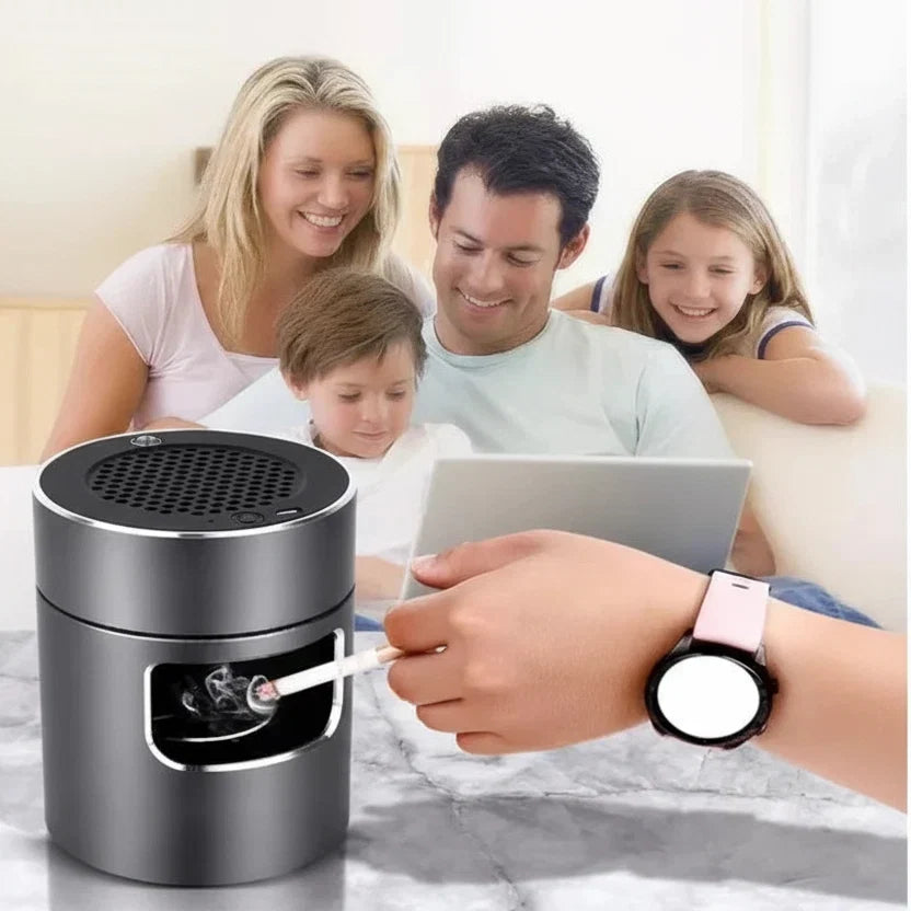 Cendrier électronique pour usage en intérieur, piège la fumée activement et garantit un air sain dans la pièce.