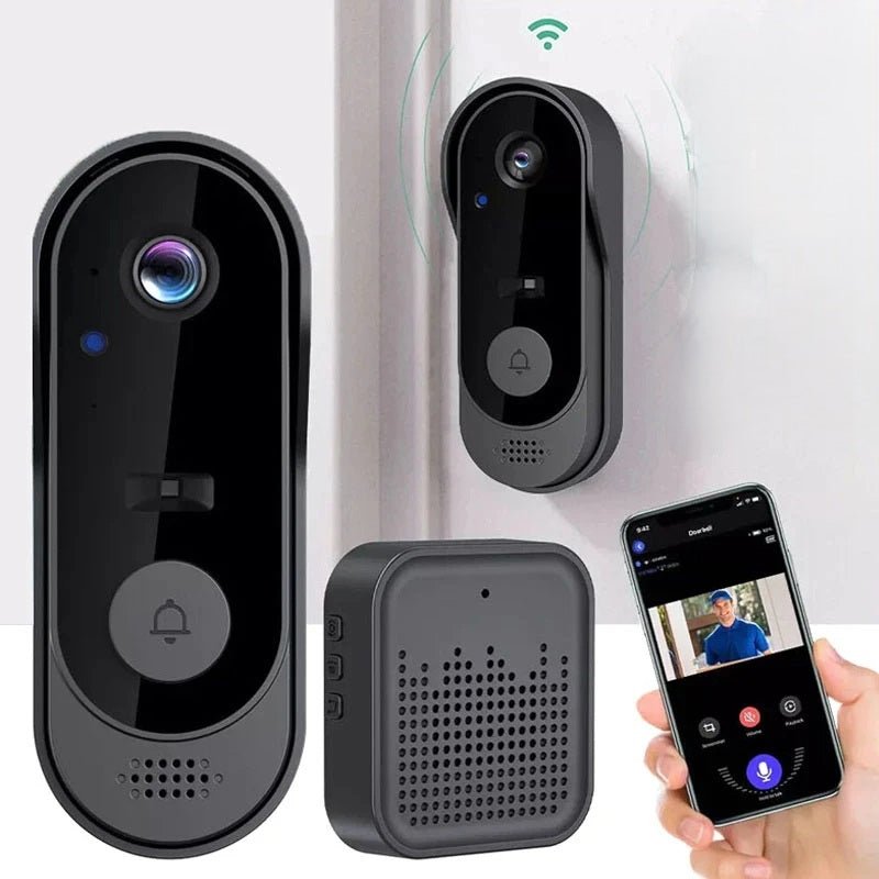 Sonnette vidéo WiFi intelligente avec interphone HD, surveillance à distance pour sécurité maison connectée.