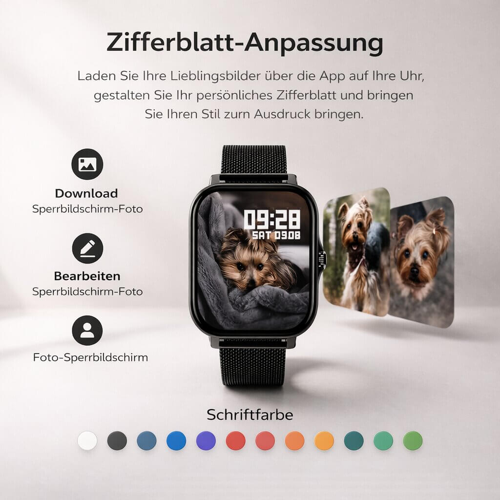 Montre connectée unisexe élégante, design moderne, parfaite pour sport, santé et usage quotidien.