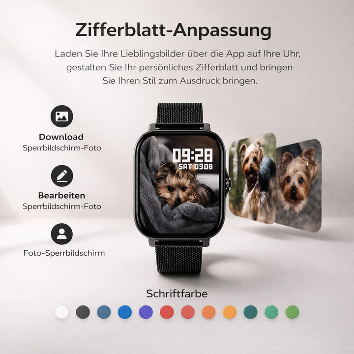 Montre connectée unisexe élégante, design moderne, parfaite pour sport, santé et usage quotidien.