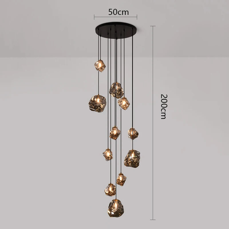 Long luminaire suspendu LED pour escalier, chandelier design nordique contemporain, éclairage réglable.